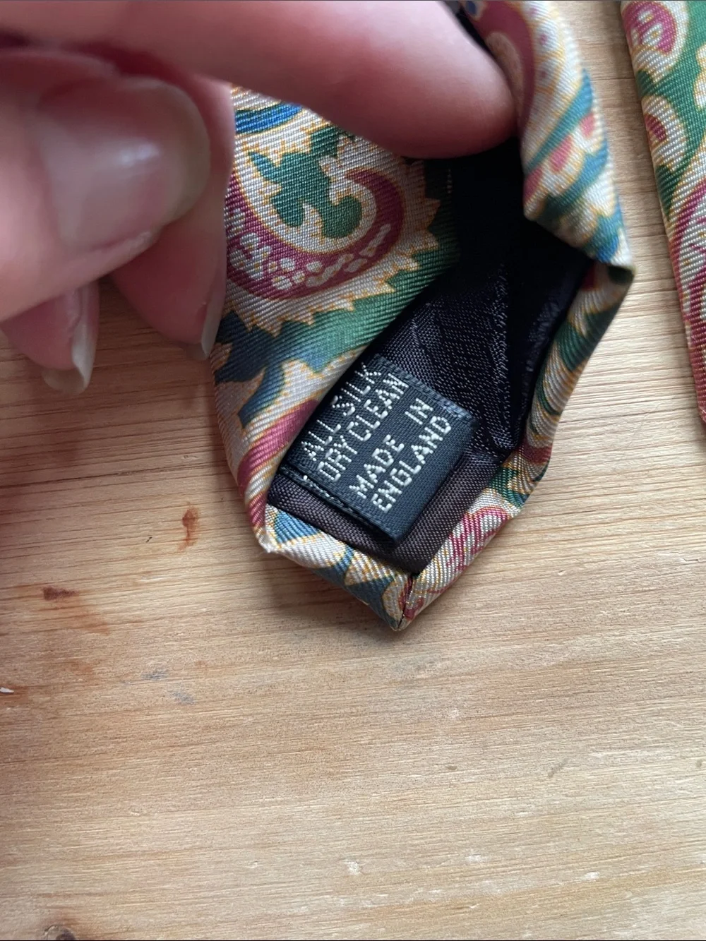 Burberry Green and Beige Paisley Silk Tie with Red & Blue Accents